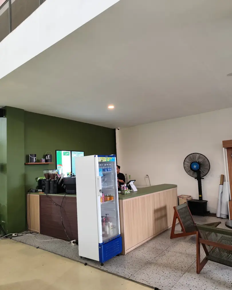 Coffee bar with drinks fridge