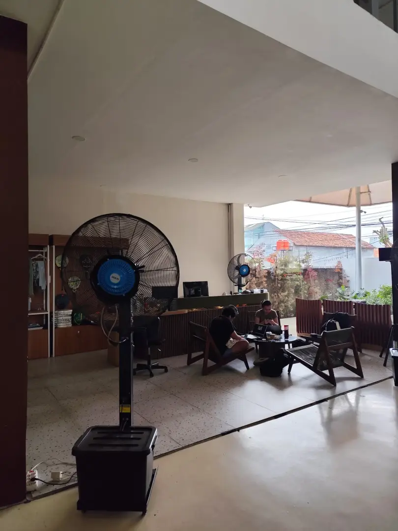 Seating area with fans